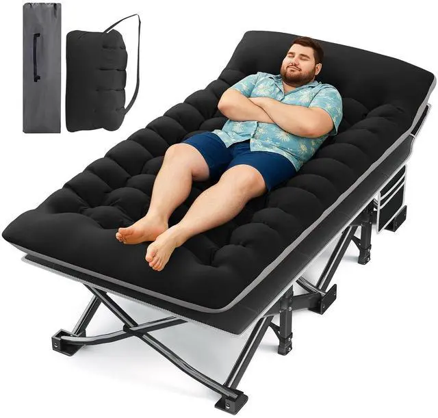 Main image of Camping Cot with Mattress, 32" Extra Wide Camping Cots for Adults, Sleeping Cot for Adults Holds Up to 600LBS, Cots for Sleeping, Camp, Rv, Beach, Patio, Office Naps(Black)
