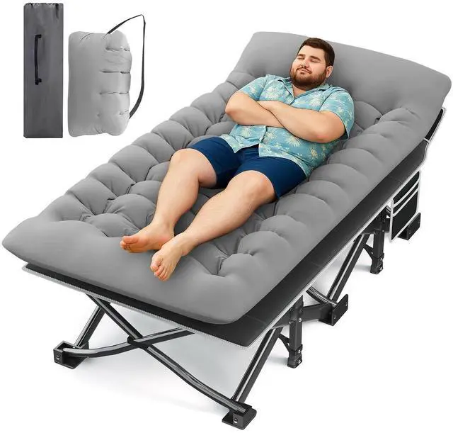 Main image of Camping Cot with Mattress, 32" Extra Wide Camping Cots for Adults, Sleeping Cot for Adults Holds Up to 600LBS, Cots for Sleeping, Camp, Rv, Beach, Patio, Office Naps(Grey)