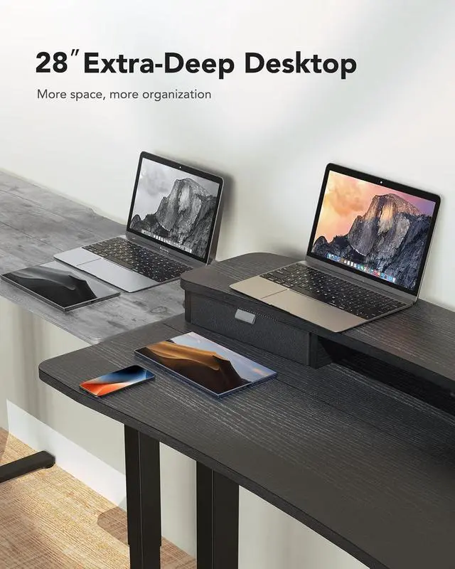 Alt view image 4 of 7 - 48 x 28 Electric Standing Desk with 2 Drawers, C-Clamp Mount Compatible, Height Adjustable Computer Desk, Home Office Stand Up Desk with 4 Preset Heights & 2 Hooks, Black