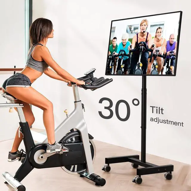 Alt view image 3 of 7 - Rolling TV Stand, Mobile TV Stand on Wheels for 13-50 inch TVs with Height Adjustment & 30° Tilt, Portable TV Cart with Wheels Holds 44lbs, Max VESA 200x200mm