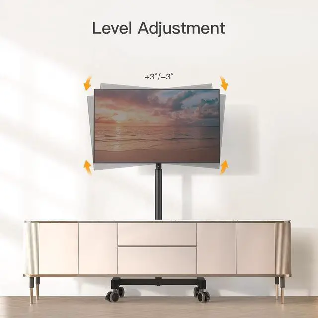 Alt view image 5 of 7 - Rolling TV Stand, Mobile TV Stand on Wheels for 13-50 inch TVs with Height Adjustment & 30° Tilt, Portable TV Cart with Wheels Holds 44lbs, Max VESA 200x200mm