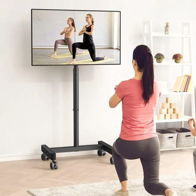 Alt view image 7 of 7 - Rolling TV Stand, Mobile TV Stand on Wheels for 13-50 inch TVs with Height Adjustment & 30° Tilt, Portable TV Cart with Wheels Holds 44lbs, Max VESA 200x200mm