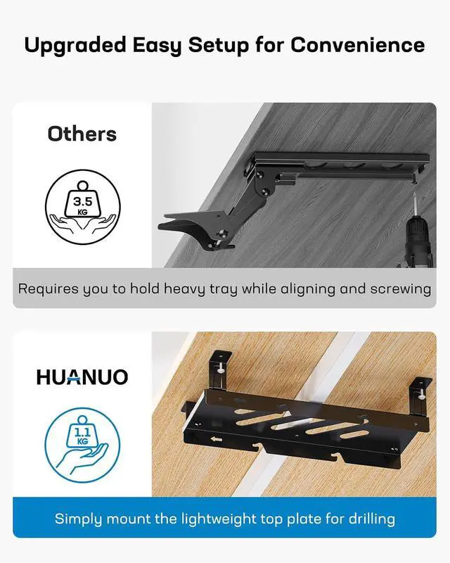 Alt view image 6 of 7 - Keyboard Tray Under Desk, Adjustable Ergonomic Keyboard & Mouse Tray, Flat Bottom Or Cross Beam Installation, Smooth Sliding Keyboard Holder for Typing in Home Office, Easy Setup, 25W x 9.84D