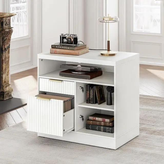 Main image of 2 Drawer File Cabinet, 32'' Lateral File Cabinet with Lock and AC/USB for Letter/A4 Size, Wood Filing Cabinet with Storage Shelves for Home Office, White