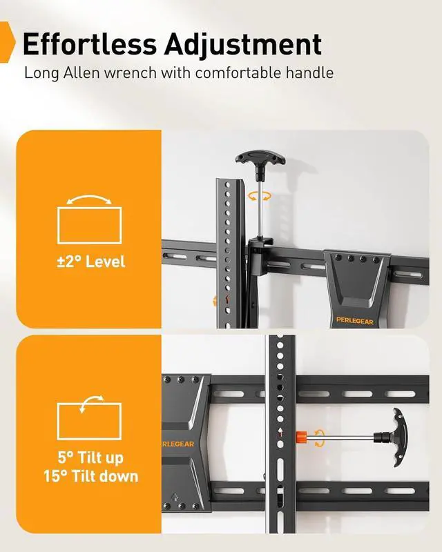 Alt view image 4 of 7 - Tilting TV Wall Mount for 50-90 TVs with Leveling Adjustment, Max VESA 800x400mmFits Most 65 75 85 86 Inch Low-Profile TV Mount Wall Bracket up to 132 lbs, Fits 12"/16"/18"/24" Studs