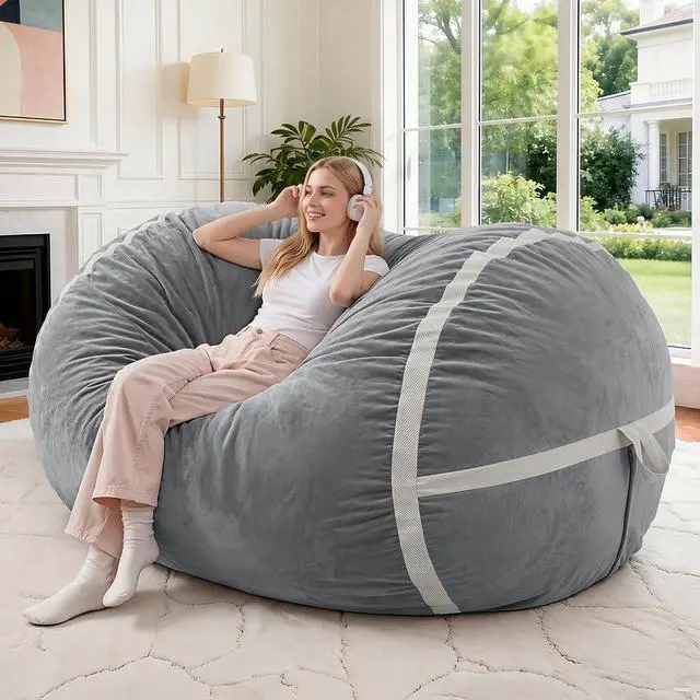 Main image of 4ft Bean Bag Chair Giant Bean Bag Chairs for Adults with Memory Foam Filled, Large Beanbag Chair with Removable Dutch Velvet Cover for Living Room, Bedroom, Dorm, Light Grey