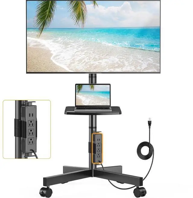 Main image of Mobile TV Cart, Clip-On Integrated Power Supply, Rolling TV Stand Portable for 23-60 TVs (up to 88 lbs), 3 Height Levels with Adjustable Tray, TV Stand with Wheels, Max VESA 400x400mm