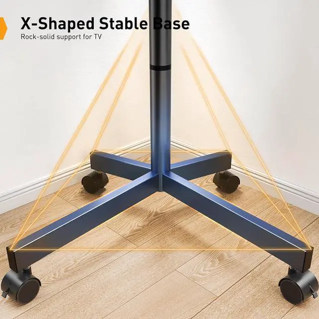 Alt view image 4 of 7 - Mobile TV Cart, Clip-On Integrated Power Supply, Rolling TV Stand Portable for 23-60 TVs (up to 88 lbs), 3 Height Levels with Adjustable Tray, TV Stand with Wheels, Max VESA 400x400mm