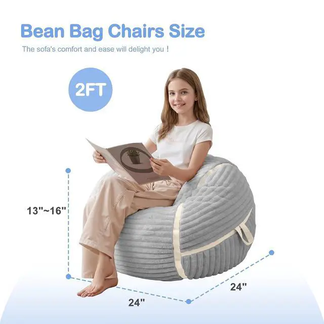 Alt view image 2 of 7 - Bean Bag Chair 2FT Bean Bag Chairs with Memory Foam Filled,2' Small Comfy Beanbag Chair with Soft Faux Fur Cover,Comfy Bean Bag Sofa for Classroom,Living Room,Bedroom-Light Grey&White