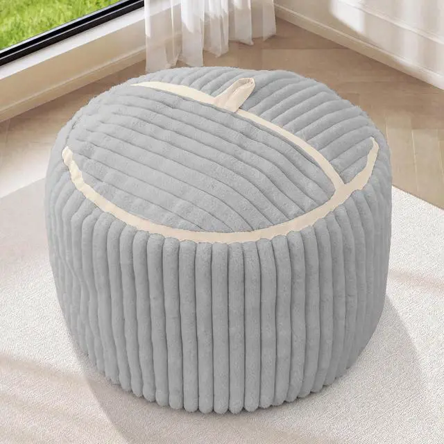 Alt view image 3 of 7 - Bean Bag Chair 2FT Bean Bag Chairs with Memory Foam Filled,2' Small Comfy Beanbag Chair with Soft Faux Fur Cover,Comfy Bean Bag Sofa for Classroom,Living Room,Bedroom-Light Grey&White