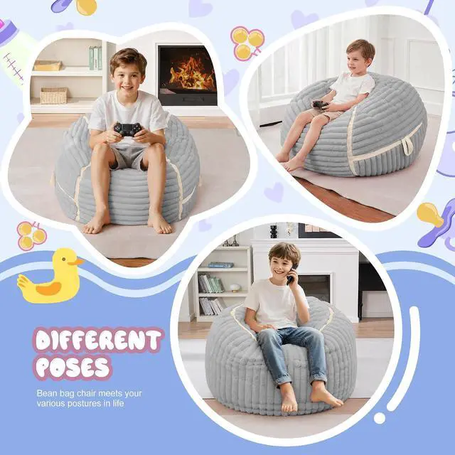 Alt view image 6 of 7 - Bean Bag Chair 2FT Bean Bag Chairs with Memory Foam Filled,2' Small Comfy Beanbag Chair with Soft Faux Fur Cover,Comfy Bean Bag Sofa for Classroom,Living Room,Bedroom-Light Grey&White