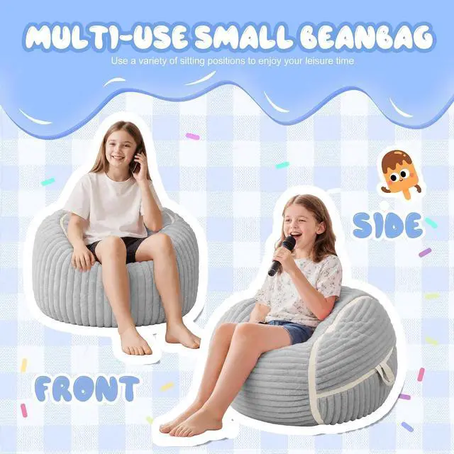 Alt view image 5 of 7 - Bean Bag Chair 2FT Bean Bag Chairs with Memory Foam Filled,2' Small Comfy Beanbag Chair with Soft Faux Fur Cover,Comfy Bean Bag Sofa for Classroom,Living Room,Bedroom-Light Grey&White