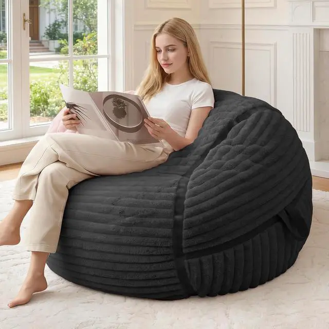 Main image of Bean Bag Chair 3FT Big Bean Bag Chairs for Adults with Memory Foam Filled,3'Beanbag Chair with Soft Faux Fur Cover,Comfy Bean Bag Sofa for Classroom,Living Room,Game Room,Bedroom-Black