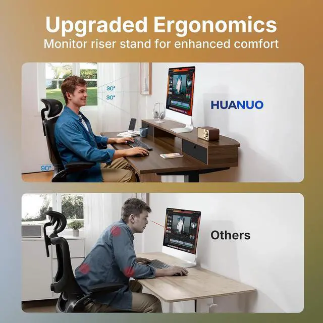 Alt view image 5 of 7 - 40" X 24" Electric Standing Desk with 2 Drawers, C-Clamp Mount Compatible, Height Adjustable Computer Desk, Home Office Stand Up Desk with 4 Preset Heights & 2 Hooks, Walnut