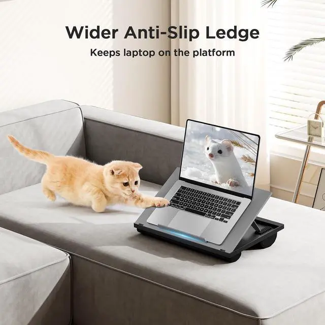 Alt view image 5 of 7 - Adjustable Lap Desk - with 8 Adjustable Angles & Dual Cushions Laptop Stand for Car Laptop Desk, Work Table, Lap Writing Board & Drawing Desk on Sofa or Bed, Grey