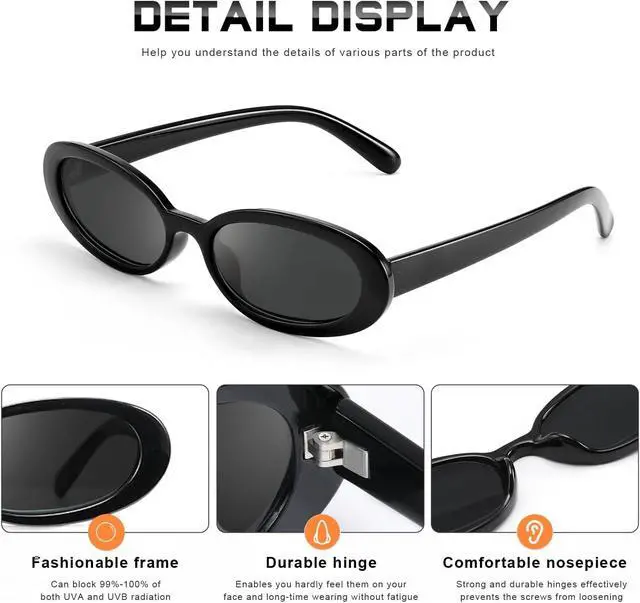 Alt view image 5 of 7 - Sunglasses Womens Retro Oval Sunglasses for Women Men Fashion Small Oval Sun Glasses 90s Vintage Driving Shades