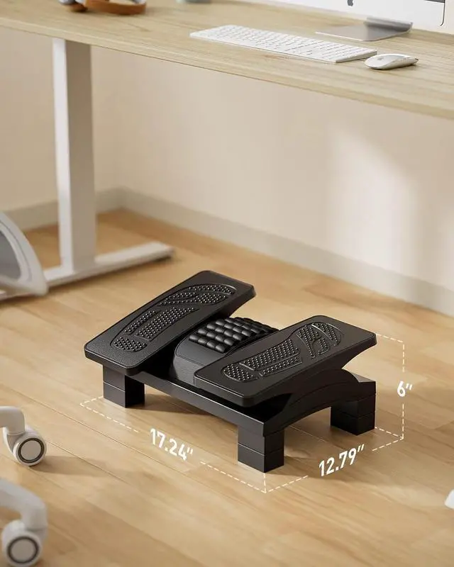 Alt view image 3 of 7 - Foot Rest Under Desk, Adjustable Ergonomic Footrest for Under Desk at Work or Gaming with Massage Texture and Roller, 20 Degree Tilt Angle Adjustment, Foot Stool for Office, Home