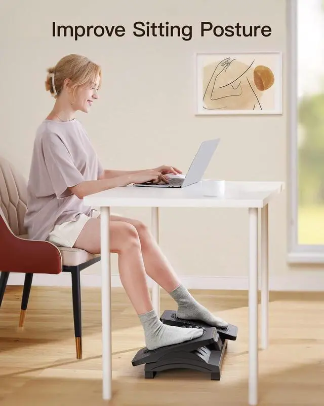 Alt view image 4 of 7 - Foot Rest Under Desk, Adjustable Ergonomic Footrest for Under Desk at Work or Gaming with Massage Texture and Roller, 20 Degree Tilt Angle Adjustment, Foot Stool for Office, Home