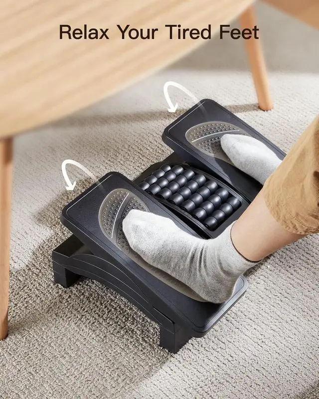 Alt view image 6 of 7 - Foot Rest Under Desk, Adjustable Ergonomic Footrest for Under Desk at Work or Gaming with Massage Texture and Roller, 20 Degree Tilt Angle Adjustment, Foot Stool for Office, Home
