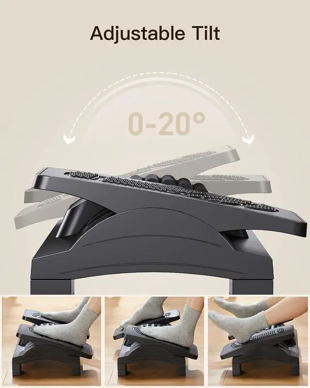 Alt view image 7 of 7 - Foot Rest Under Desk, Adjustable Ergonomic Footrest for Under Desk at Work or Gaming with Massage Texture and Roller, 20 Degree Tilt Angle Adjustment, Foot Stool for Office, Home