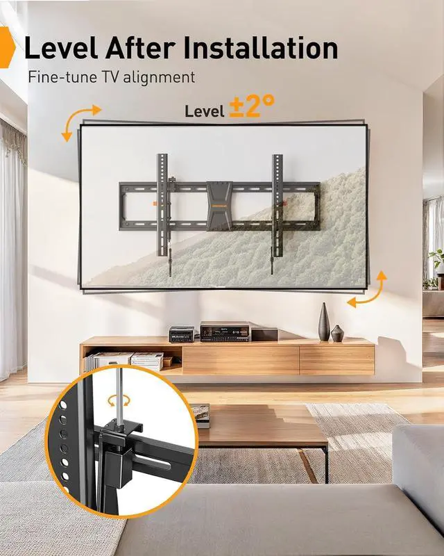 Alt view image 5 of 7 - Tilting TV Wall Mount for 50-90 TVs with Leveling Adjustment, Max VESA 800x400mmFits Most 65 75 85 86 Inch Low-Profile TV Mount Wall Bracket up to 132 lbs, Fits 12"/16"/18"/24" Studs
