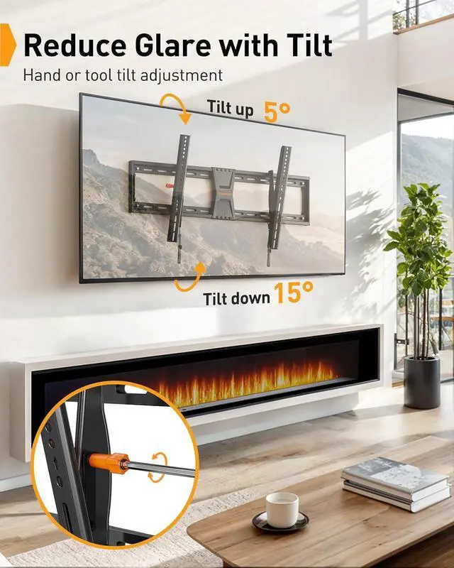 Alt view image 6 of 7 - Tilting TV Wall Mount for 50-90 TVs with Leveling Adjustment, Max VESA 800x400mmFits Most 65 75 85 86 Inch Low-Profile TV Mount Wall Bracket up to 132 lbs, Fits 12"/16"/18"/24" Studs