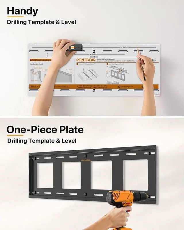 Alt view image 6 of 7 - Heavy Duty Fixed TV Wall Mount for 42"-115" TVs up to 225 lbs, Low Profile TV Mount Fits 16", 24", 32" Studs, One-Piece Bracket with Magnetic Pull Tabs, Max VESA 800x600mm