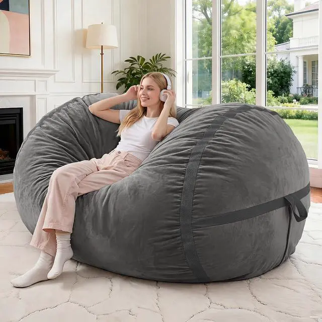 Main image of 4ft Bean Bag Chair Giant Bean Bag Chairs for Adults with Memory Foam Filled, Large Beanbag Chair with Removable Dutch Velvet Cover for Living Room, Bedroom, Dorm, Dark Grey