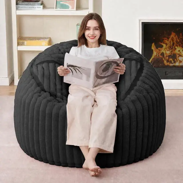 Alt view image 4 of 7 - Bean Bag Chair 3FT Big Bean Bag Chairs for Adults with Memory Foam Filled,3'Beanbag Chair with Soft Faux Fur Cover,Comfy Bean Bag Sofa for Classroom,Living Room,Game Room,Bedroom-Black