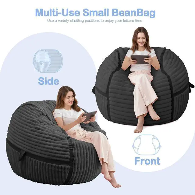 Alt view image 5 of 7 - Bean Bag Chair 3FT Big Bean Bag Chairs for Adults with Memory Foam Filled,3'Beanbag Chair with Soft Faux Fur Cover,Comfy Bean Bag Sofa for Classroom,Living Room,Game Room,Bedroom-Black