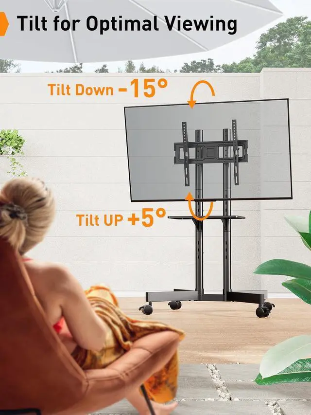 Alt view image 3 of 7 - Rolling TV Stand, Mobile TV Stand with Wheels for 32-75 inch TVs, Height Adjustable Mobile TV Cart with -15° to +5° Tilt, Rolling Cart for 4K TV Max VESA 400x400mm up to 88lbs, PGTVMC14