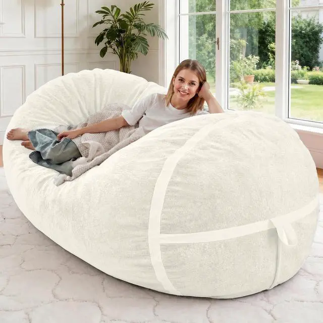 Main image of 5FT Bean Bag Chair,Giant BeanBag Chairs with Memory Foam Filled, Ultra-Soft Velvet with Portable Handle & Removable Cover, Comfy Bean Bag Sofa for Living Room, No Assembly - Whtie