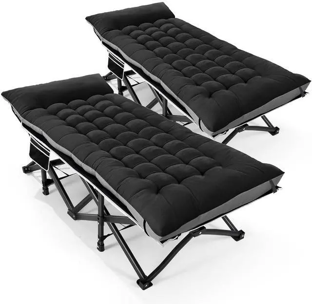 Main image of Camping Cot with Mattress, 32" Extra Wide Camping Cots for Adults, Sleeping Cot for Adults Holds Up to 602LBS, Cots for Sleeping, Camp, Rv, Beach, Patio, Office Naps, 2PCS (Black)