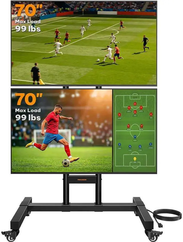 Main image of Rolling TV Stand for 3270 Inch Dual Screens, Holds up to 99 lbs Each, Mobile TV Stand with Power Outlet and Lockable Wheels, Tilt & Height Adjustable TV Cart, Max VESA 600x400mm, PGTVC31B