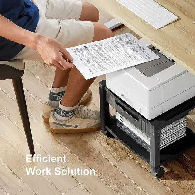 Alt view image 6 of 7 - Printer Stand with Cable Management and Storage Drawer, Printer Table with Locking Wheels, 14.1-inch Maximum Height Printer Cart for Under Desk, Home, Office, HNDPS