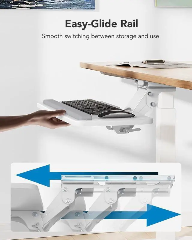 Alt view image 5 of 6 - Keyboard Tray Under Desk, 360 Adjustable Ergonomic Sliding Keyboard & Mouse Tray, Under Desk Keyboard Tray Slide Out, Keyboard Holder Under Desk for Typing in Home, Office Work, 25"W x 9.84"D