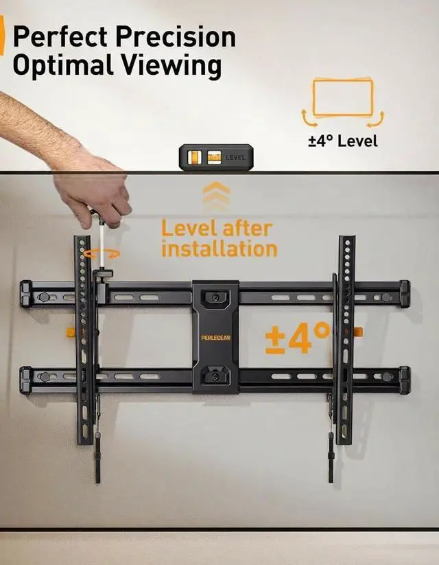 Alt view image 4 of 7 - Tilting TV Wall Mount for 4290 Inch TVs with Leveling Adjustment, Low Profile TV Mount up to 132 lbs, Wall Mount Bracket Fits 12/16/18/24 Wood Studs, Max VESA 600x400mm, PGLT9