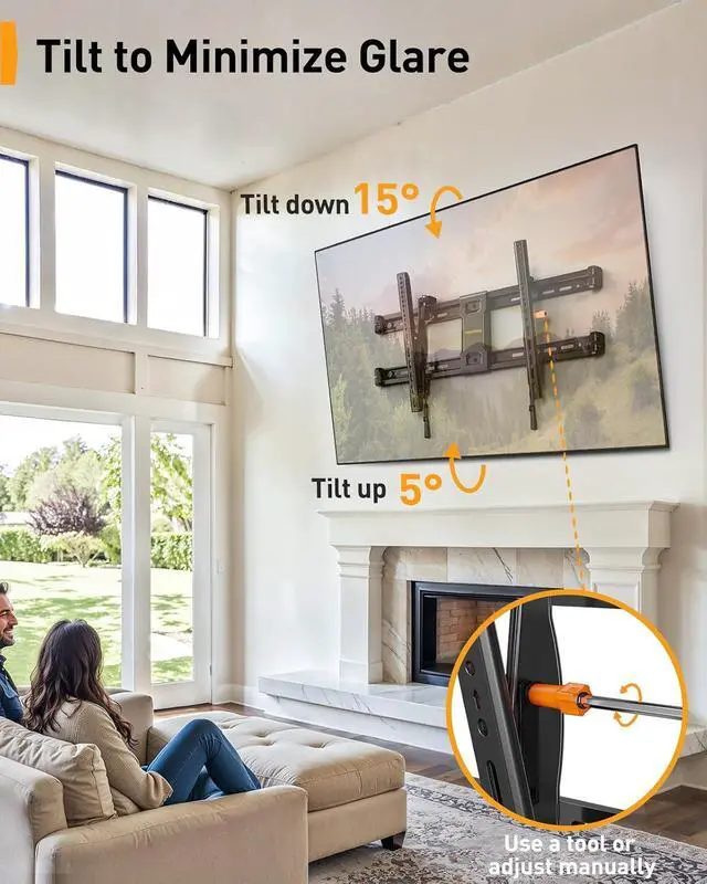 Alt view image 5 of 7 - Tilting TV Wall Mount for 4290 Inch TVs with Leveling Adjustment, Low Profile TV Mount up to 132 lbs, Wall Mount Bracket Fits 12/16/18/24 Wood Studs, Max VESA 600x400mm, PGLT9