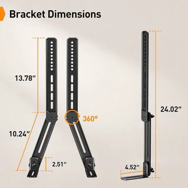 Alt view image 3 of 7 - Soundbar Mount with Adjustable Height, Sound bar Mount up to 15 lbs & Extra Large Full Motion TV Wall Mount for 55120 Inch TVs up to 220 lbs PGTVM69B
