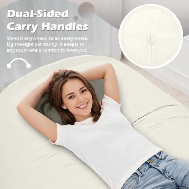 Alt view image 5 of 6 - 5FT Bean Bag Chair,Giant BeanBag Chairs with Memory Foam Filled, Ultra-Soft Velvet with Portable Handle & Removable Cover, Comfy Bean Bag Sofa for Living Room, No Assembly - Whtie