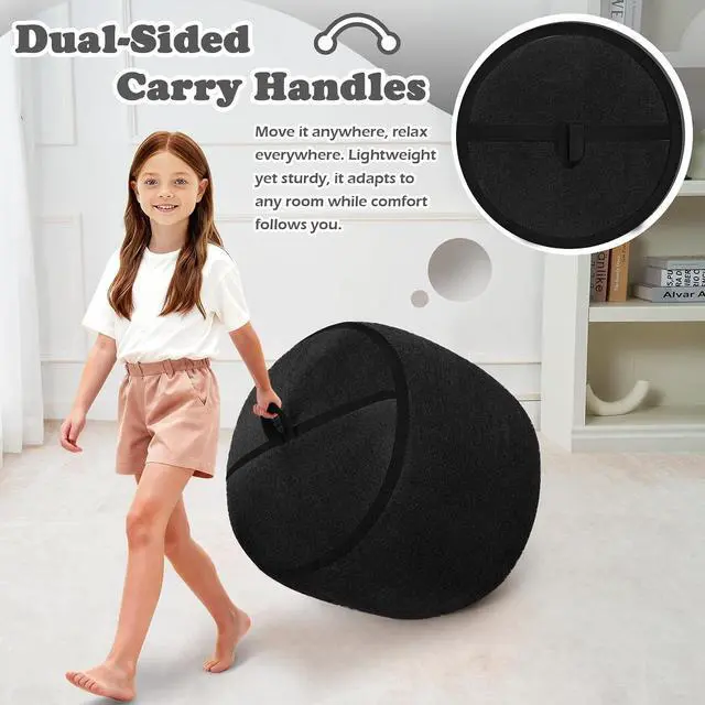 Alt view image 7 of 7 - 2FT Bean Bag Chair, Small BeanBag Chairs with Memory Foam Filled, Ultra-Soft Velvet Bean Bag Chair with Portable Handle, Comfy Bean Bag Sofa for Living Room, No Assembly - Black