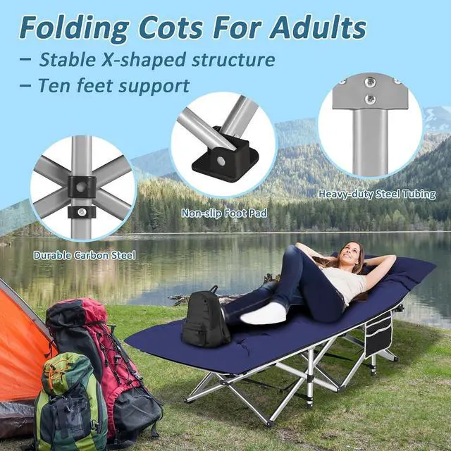 Alt view image 5 of 7 - Camping Cot, Portable Camping Cot for Adult, 28" Wide Sleeping Cot Max Load 600LBS with Thick Mattress and Carry Bag, Portable Camping Bed for Outdoor Camping/Office, Home Nap
