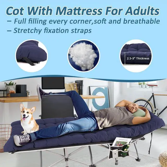 Alt view image 6 of 7 - Camping Cot, Portable Camping Cot for Adult, 28" Wide Sleeping Cot Max Load 600LBS with Thick Mattress and Carry Bag, Portable Camping Bed for Outdoor Camping/Office, Home Nap