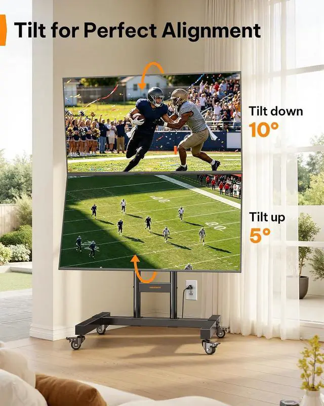 Alt view image 6 of 7 - Rolling TV Stand for 3270 Inch Dual Screens, Holds up to 99 lbs Each, Mobile TV Stand with Power Outlet and Lockable Wheels, Tilt & Height Adjustable TV Cart, Max VESA 600x400mm, PGTVC31B