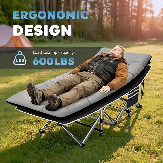 Alt view image 3 of 7 - Camping Cot, Portable Camping Cot for Adult, 28" Wide Sleeping Cot Max Load 600LBS with Thick Mattress and Carry Bag, Portable Camping Bed for Outdoor Camping/Office, Home Nap