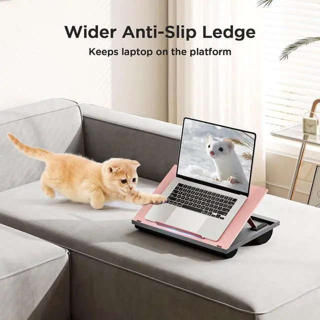 Alt view image 5 of 7 - Adjustable Lap Desk - with 8 Adjustable Angles & Dual Cushions Laptop Stand for Car Laptop Desk, Work Table, Lap Writing Board & Drawing Desk on Sofa or Bed, Pink