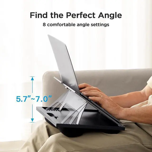 Alt view image 2 of 7 - Lap Desk, Portable Laptop Stand Fits Up to 15.6 Inch Laptops, Adjustable with 8 Angles Lap Desks for Adults - Dual Cushion Desk for Sofa, Bed, Car or Work Table