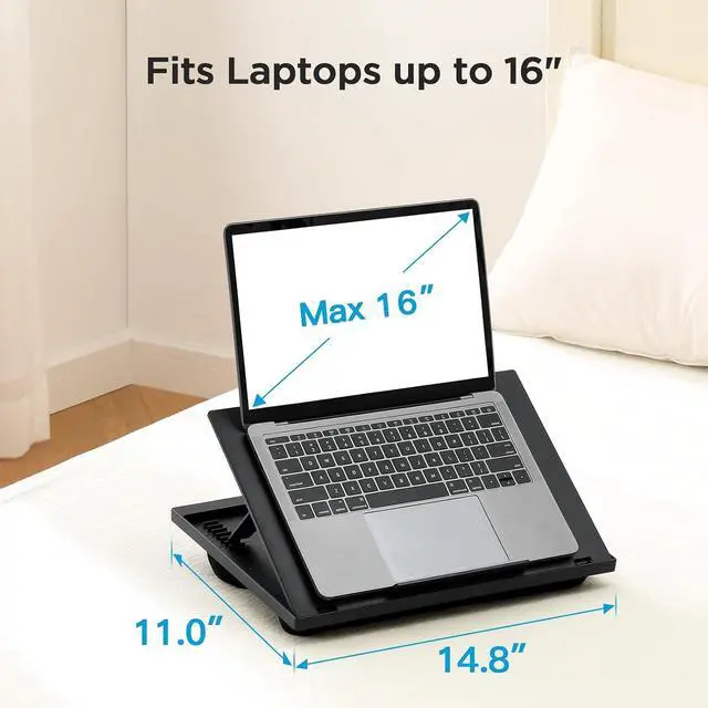 Alt view image 4 of 7 - Lap Desk, Portable Laptop Stand Fits Up to 15.6 Inch Laptops, Adjustable with 8 Angles Lap Desks for Adults - Dual Cushion Desk for Sofa, Bed, Car or Work Table