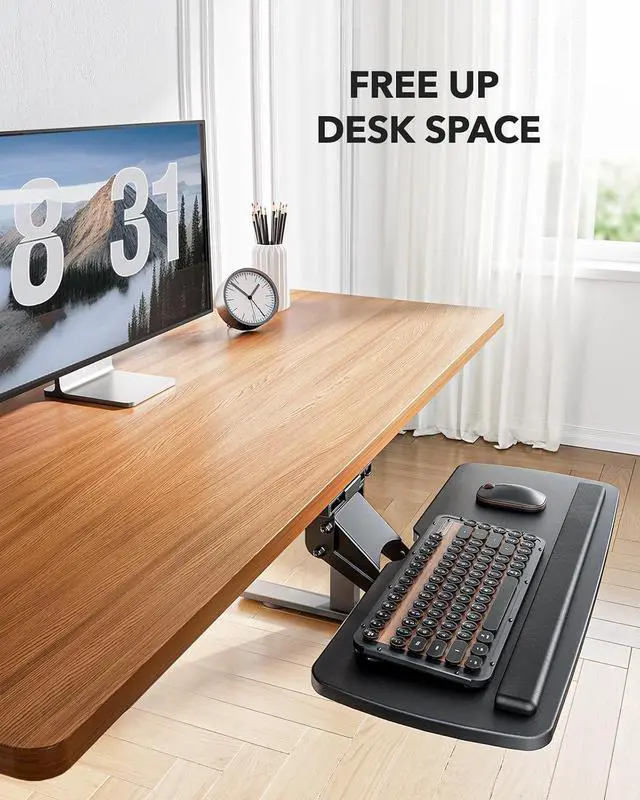 Alt view image 5 of 7 - Keyboard Tray Under Desk, 360 Adjustable Ergonomic Sliding Keyboard & Mouse Tray, Under Desk Keyboard Tray Slide Out, Keyboard Holder Under Desk for Typing in Home, Office Work, 25"W x 9.84"D