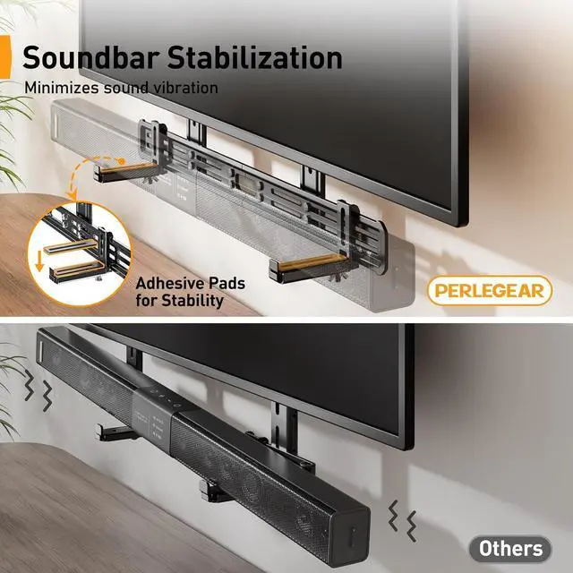 Alt view image 5 of 6 - Soundbar Mount, Sound Bar Mount with Holes/Without Holes, Sound Bar Mounts Under TV up to 15 lbs, Non-Slip Base Holder Extends 3.5 to 6, Attach Speaker to TV or Wall